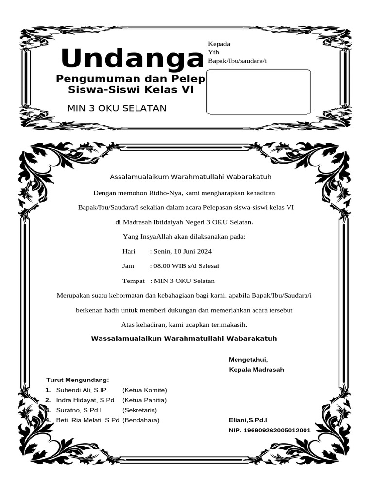 Undangan Pelepasan Siswa Kelas 6 2024 | PDF