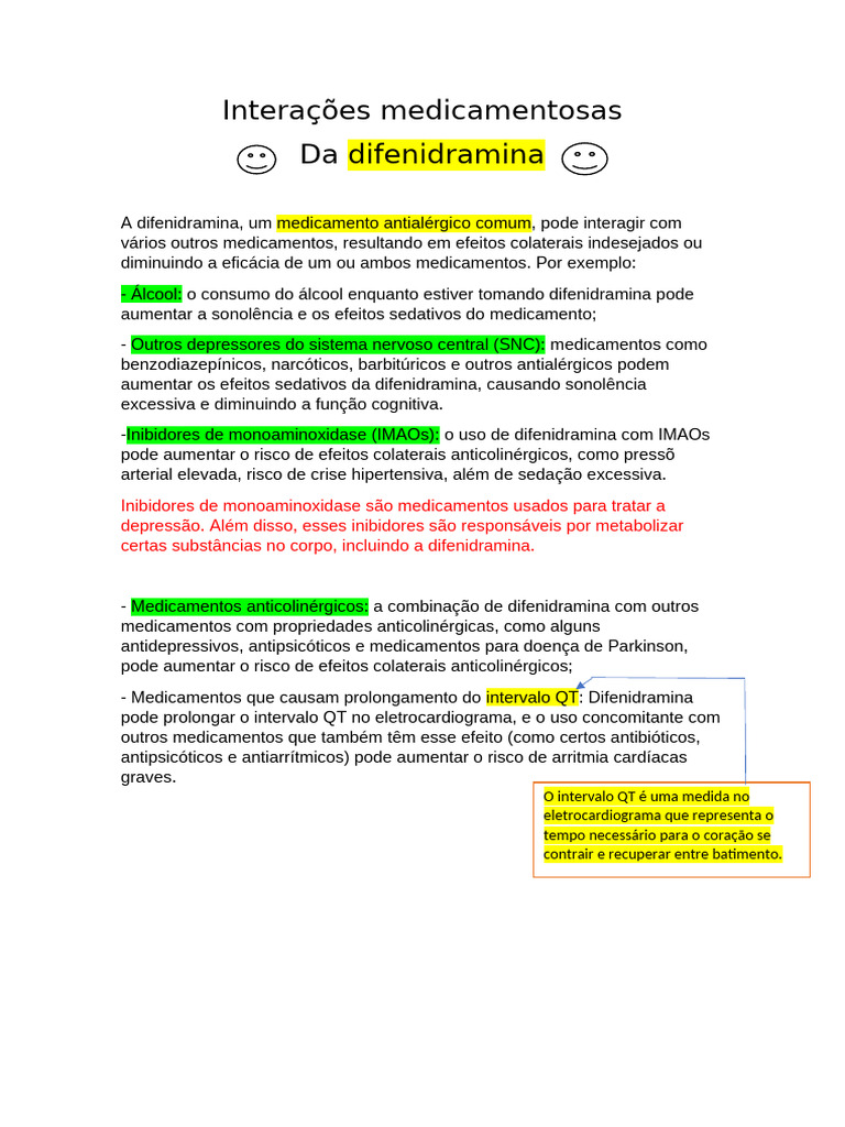 Difenidramina - Interações Medicamentosas | PDF