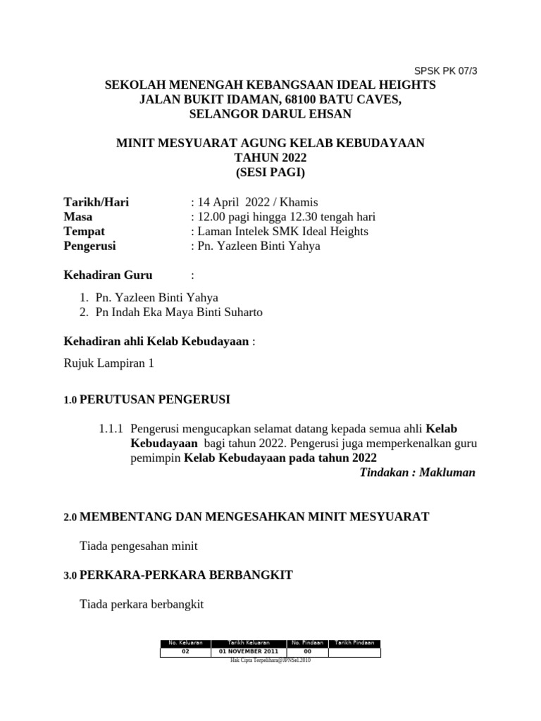 Minit Mesy Agung Kelab Kebudayaan 2022 Pdf