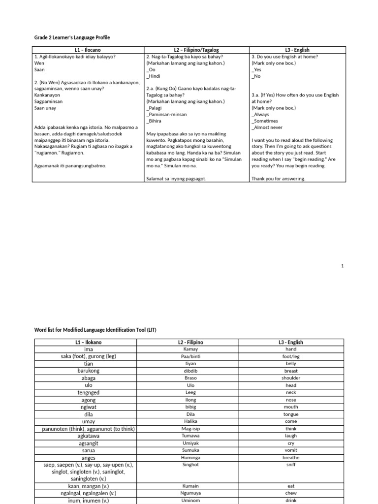 Language Use in Grade 2 Profiles | PDF | Languages | Foreign Language ...