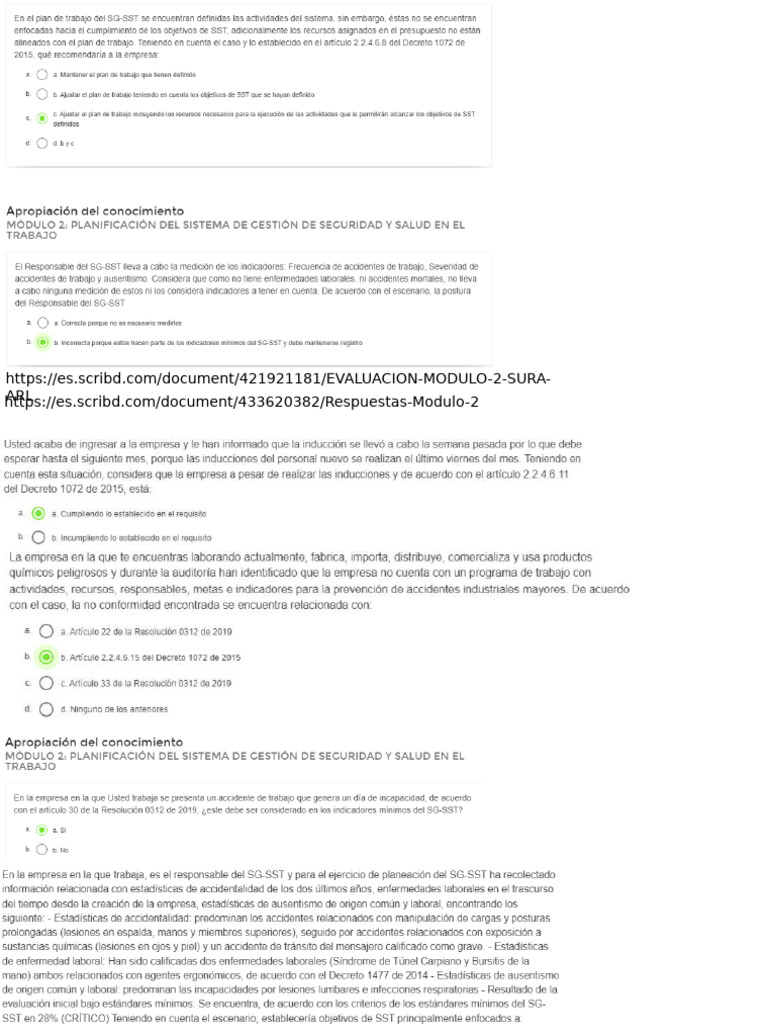 Evaluacion modulo 2 arl sura 50 horas pdf