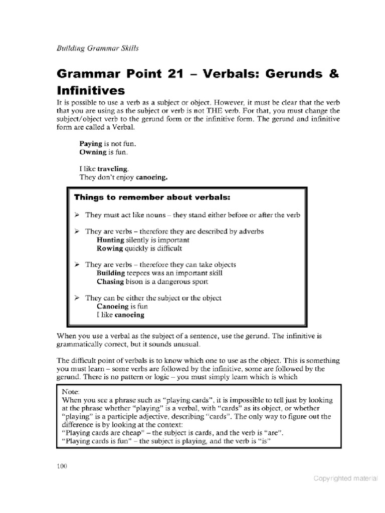 Grammar Gerunds and Infinitives 1 | PDF