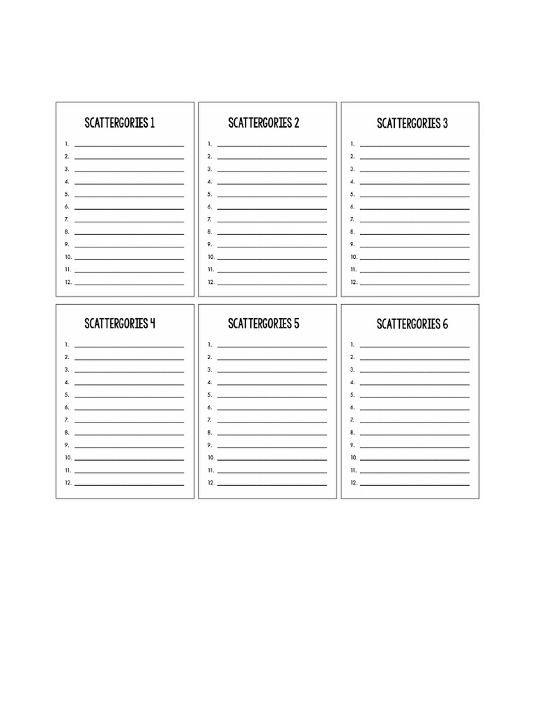 Scattergories Answer Sheets Printable Pdf Free Download