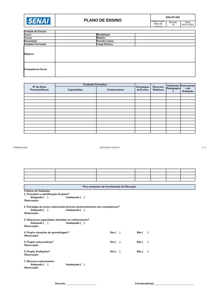 EDU-FF-025 Plano de Ensino e Replanejamento | PDF