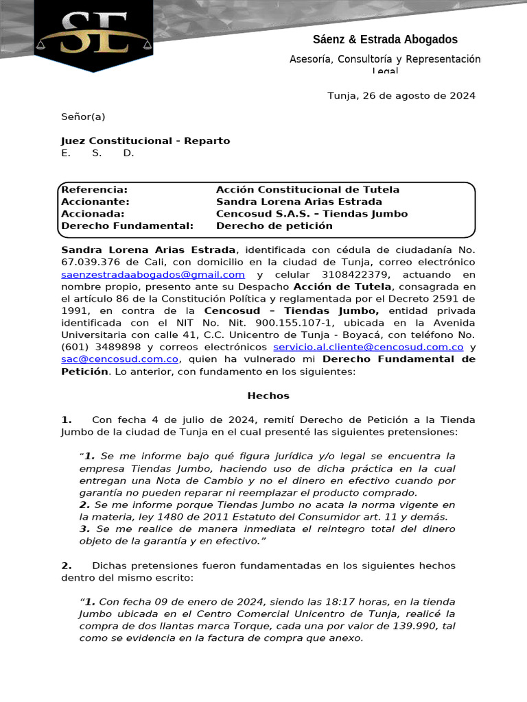 Libelo Tutela Con Anexos | PDF | Petición | Constitución