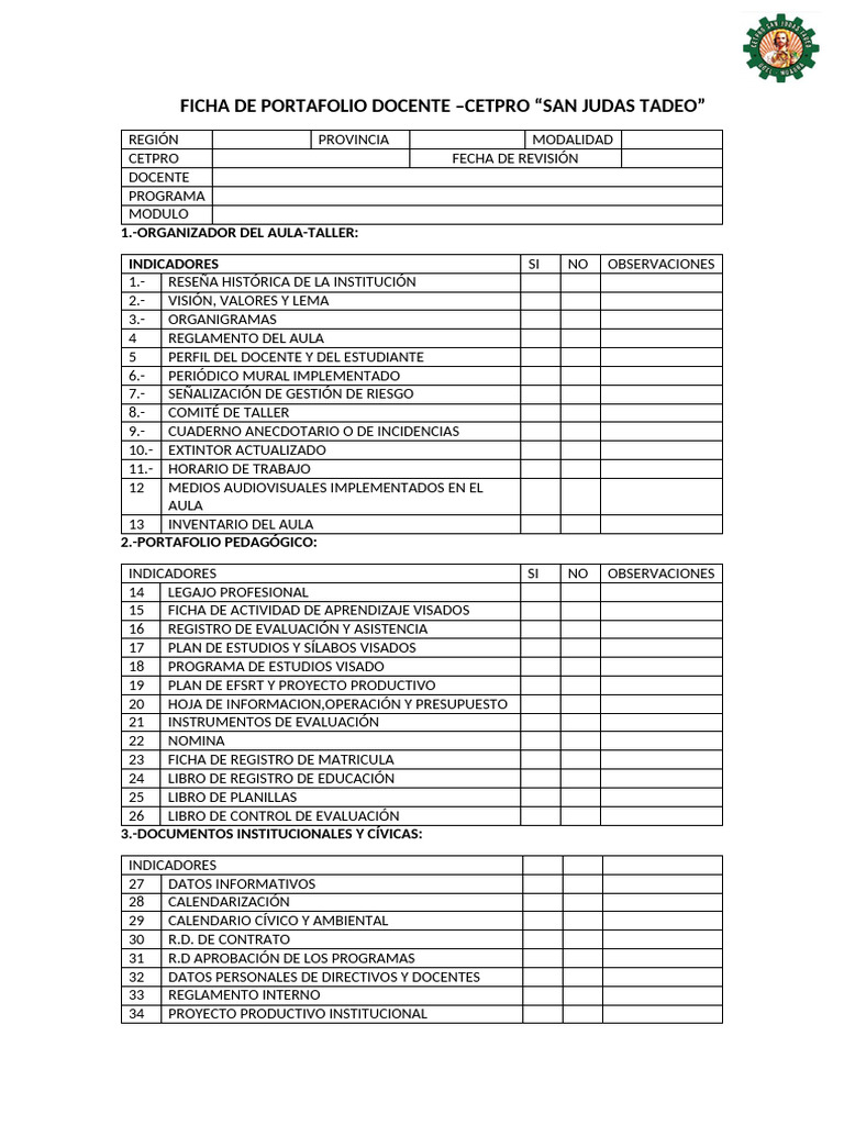 Ficha de Portafolio Docente 2024 | PDF