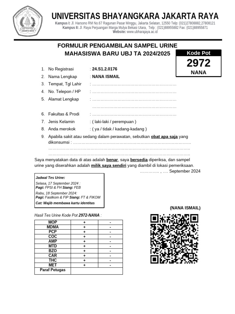 Form Tes Urine 2972 NANA | PDF
