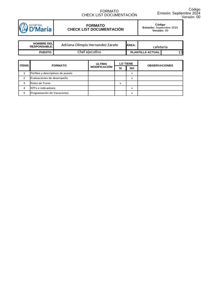 Copia de Check List Formatos HDM | PDF