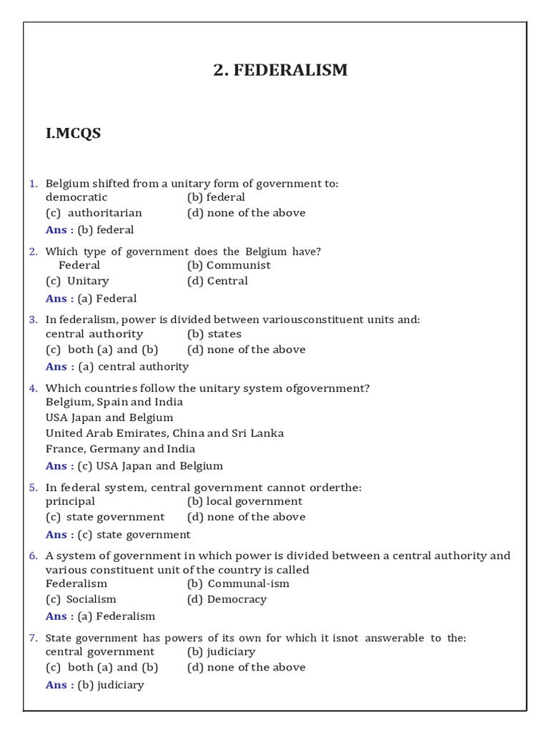 Federalism MCQs | PDF
