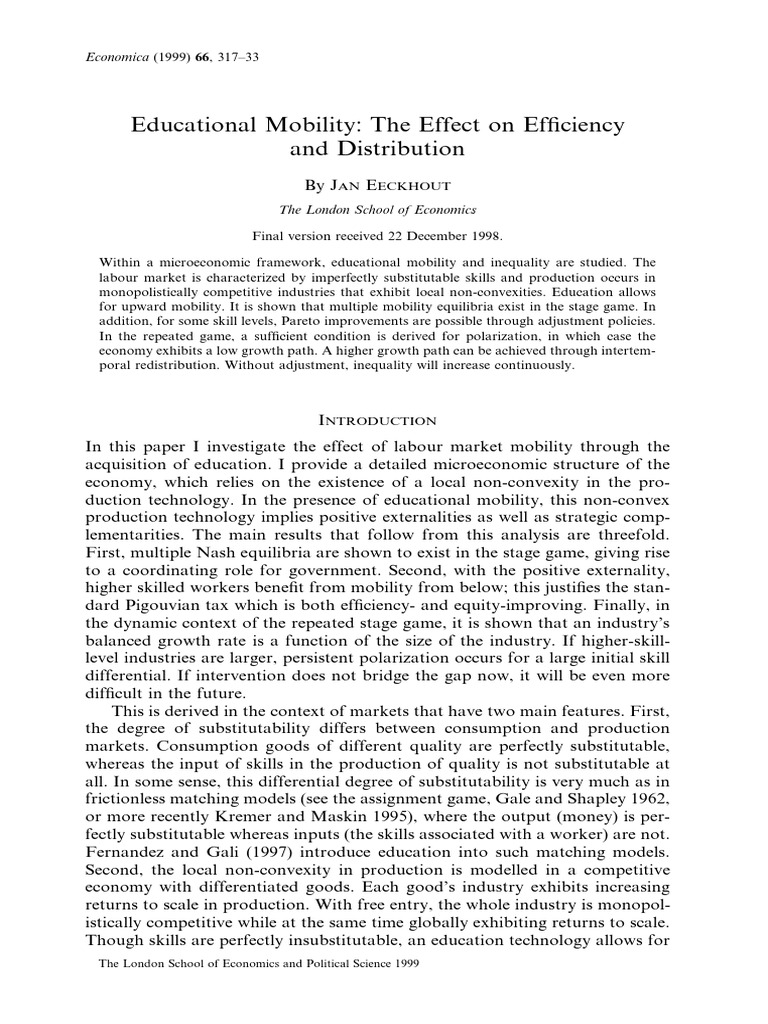 Educational Mobility: The Effect On Efficiency and Distribution | PDF