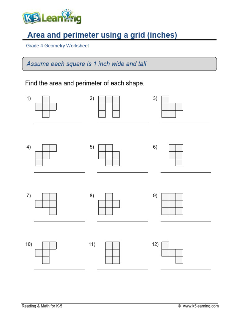 Area and Perimeter Using A Grid (Inches) : Assume Each Square Is 1 Inch ...