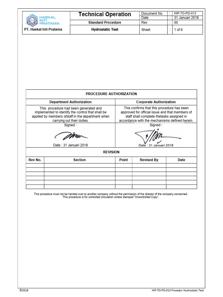 Hydrostatic test procedure pdf