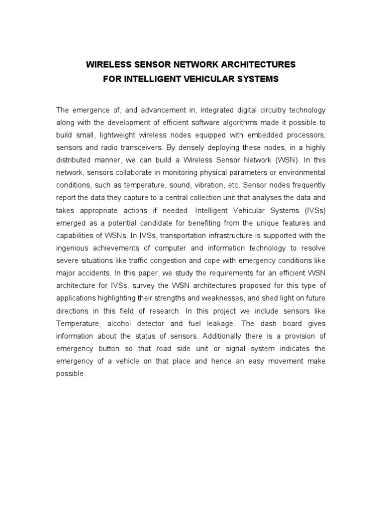 WSN Architectures for Intelligent Vehicles | PDF