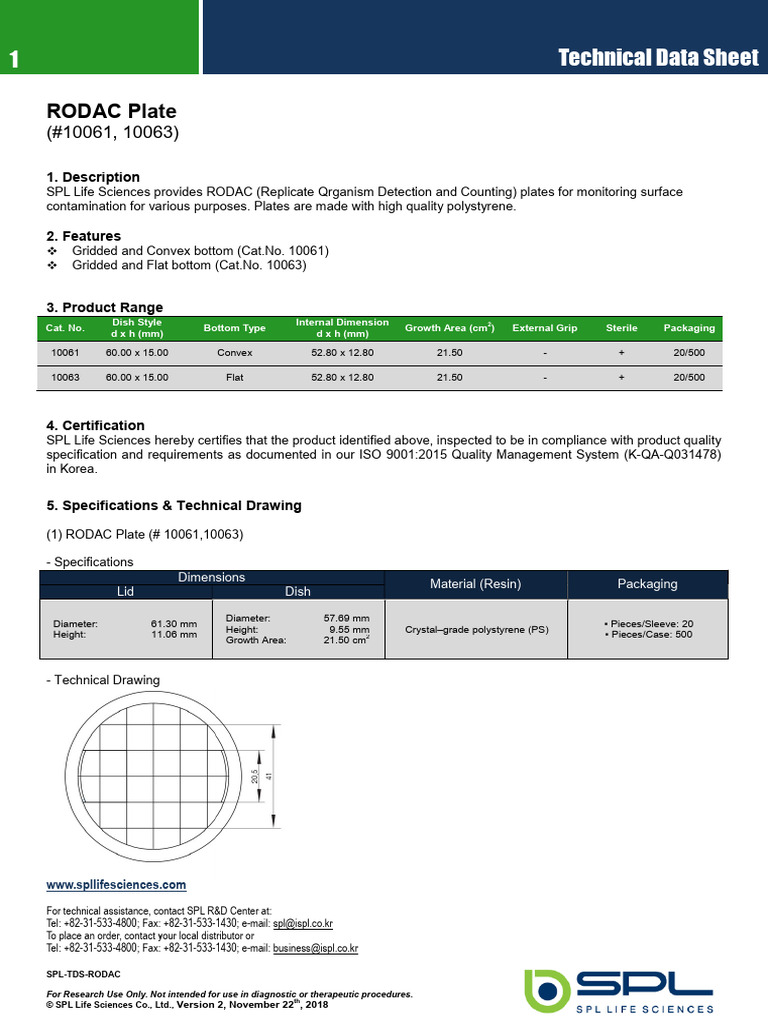 (TDS) RODAC Plate | PDF