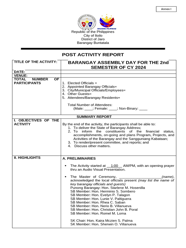 Annex I - Post Activity Report Template | PDF