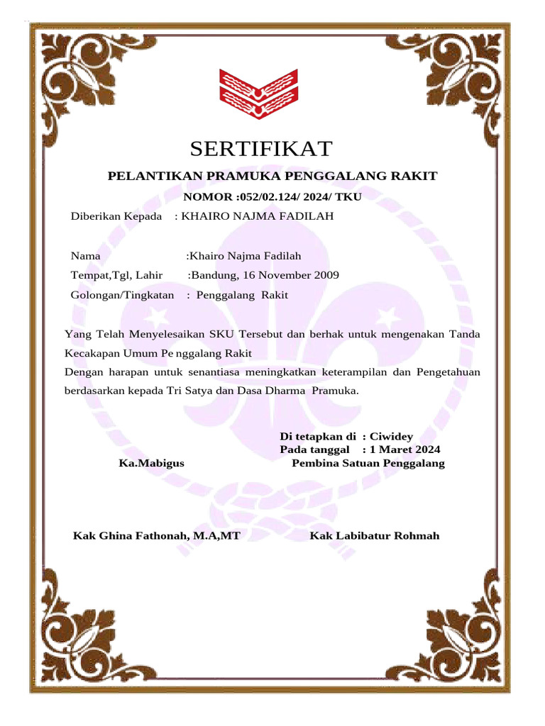 sertifikat penggalang rakit | PDF