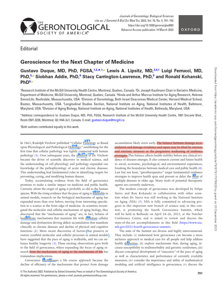 Geroscience For The Next Chapter of Medicine | PDF