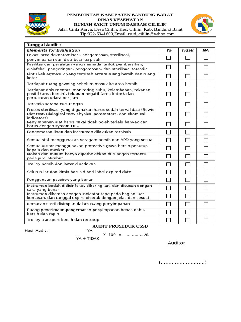 Form Audit CSSD | PDF