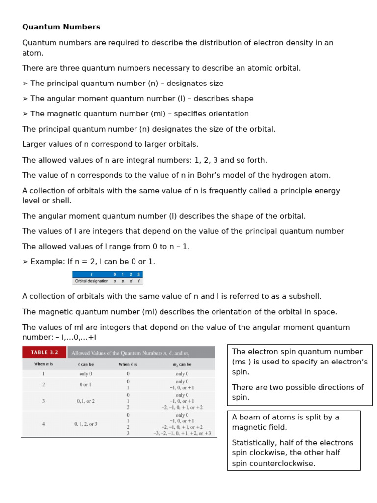 Quantum Numbers | PDF
