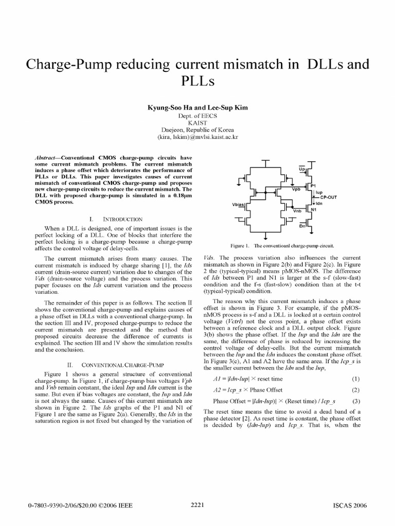 Charge pump reducing current mismatch in dlls and plls pdf