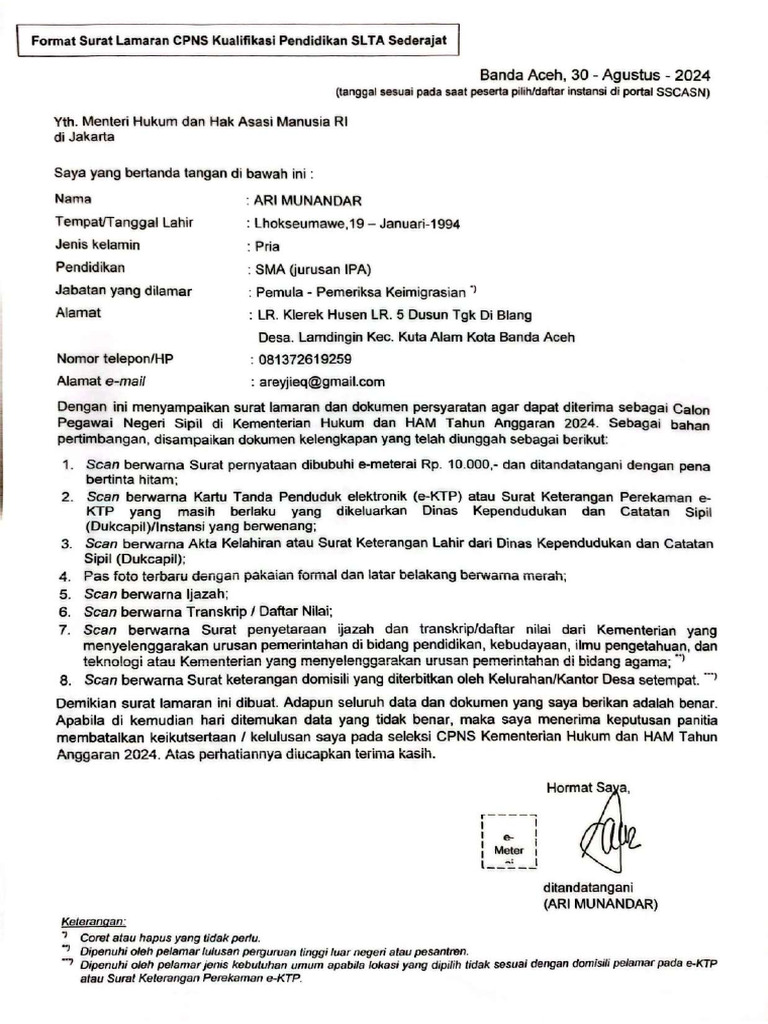 Surat Lamaran CPN | PDF