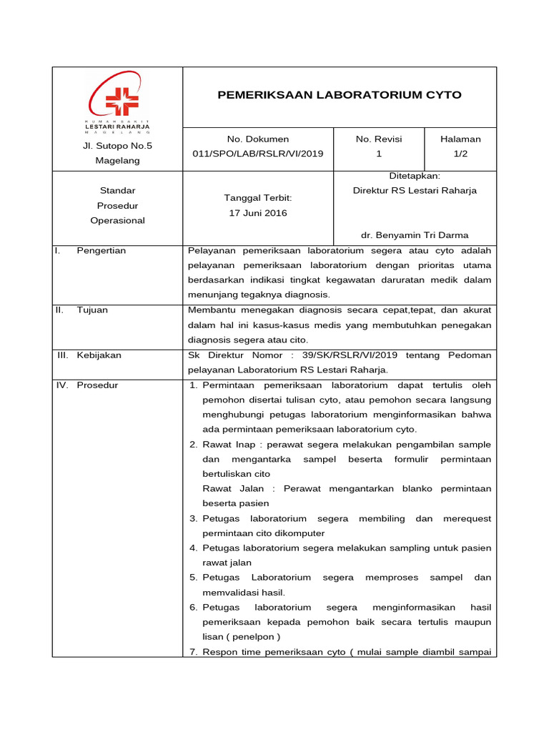 Spo Pemeriksaan Lab Cito | PDF