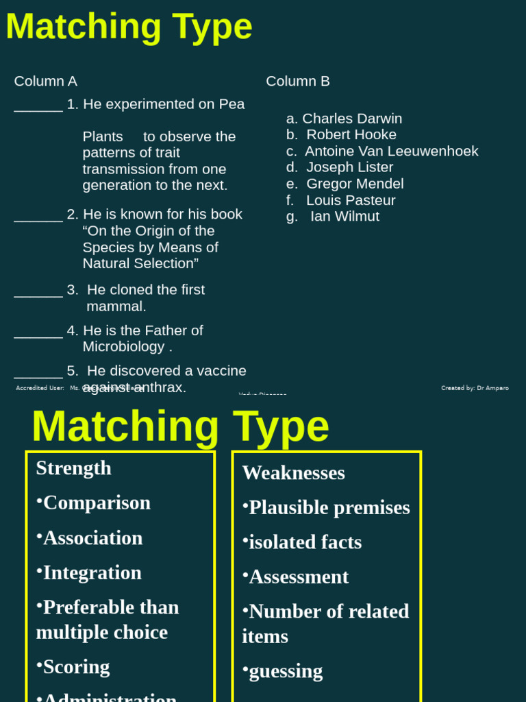 Matching Type Items | PDF