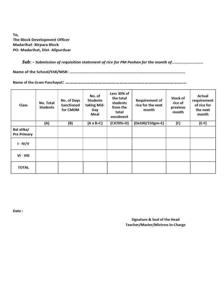 Rice Requisition Format New | PDF
