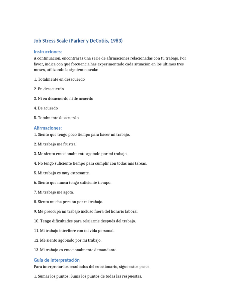 Job Stress Scale Validated | PDF
