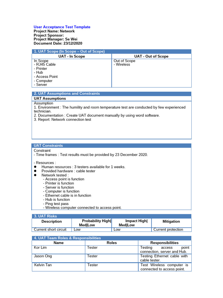 Network Uat Template | PDF