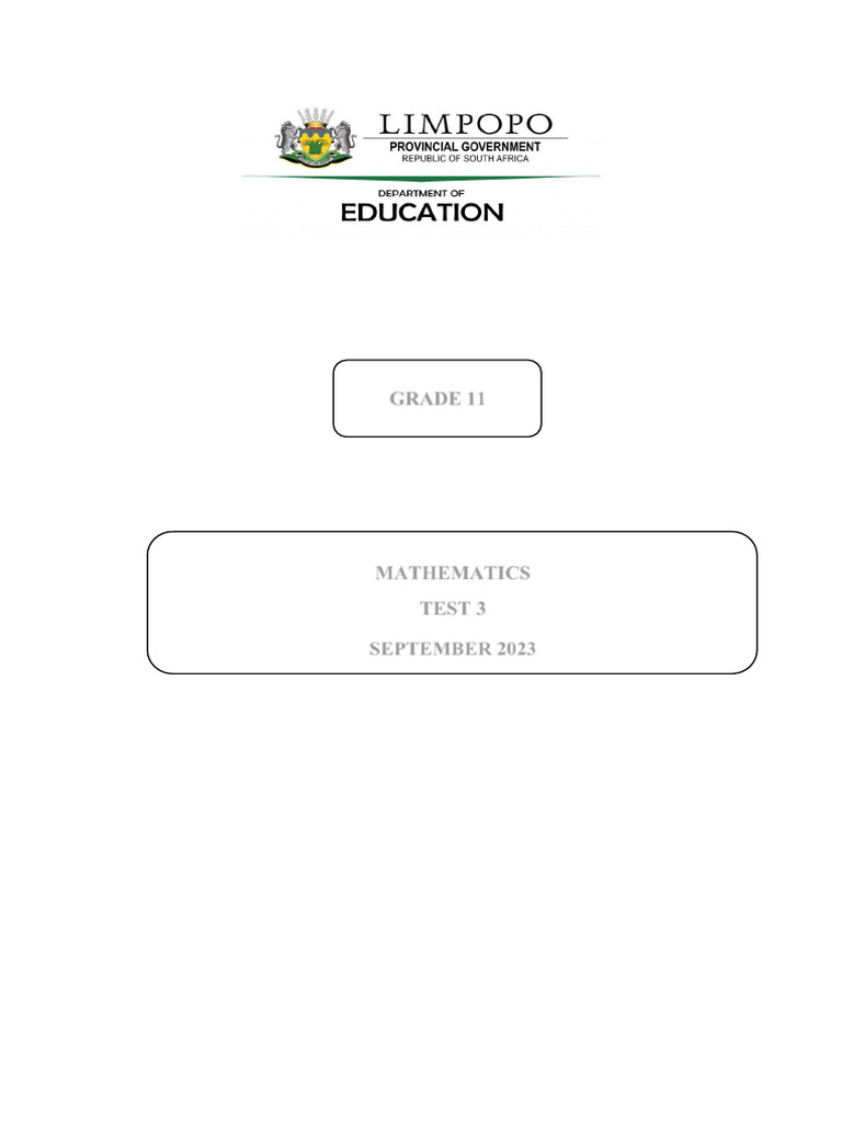 Maths Grade 11 Test 3 Sept 2023 | PDF