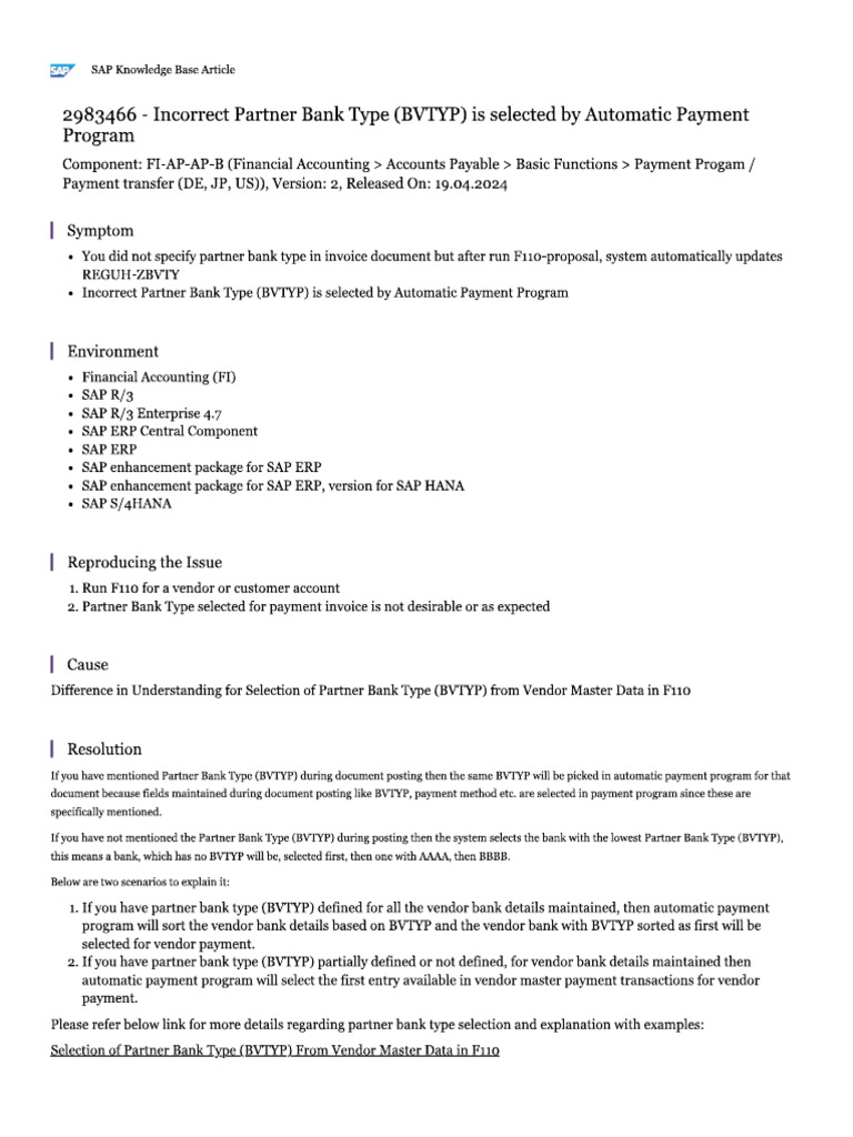 Incorrect Partner Bank Type (BVTYP) Is Selected by Automatic Payment ...