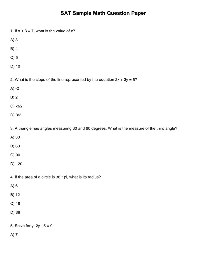 Sat sample math question paper pdf