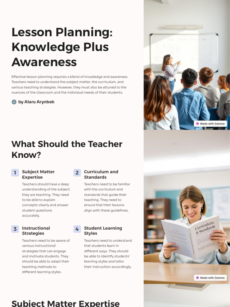 Lesson Planning Knowledge Plus Awareness | PDF