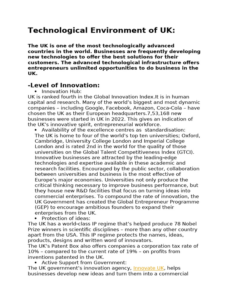 Technological Environment of UK | PDF
