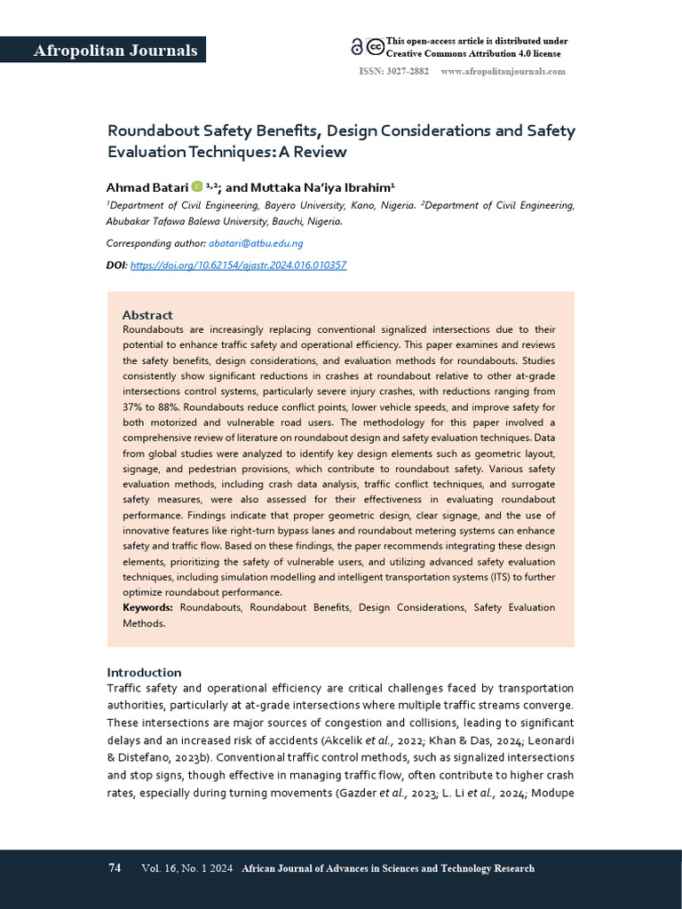 Roundabout Safety Benefits, Design Considerations and Safety Evaluation ...