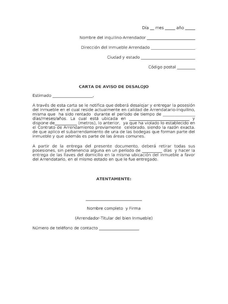 Carta Aviso De Desalojo Pdf