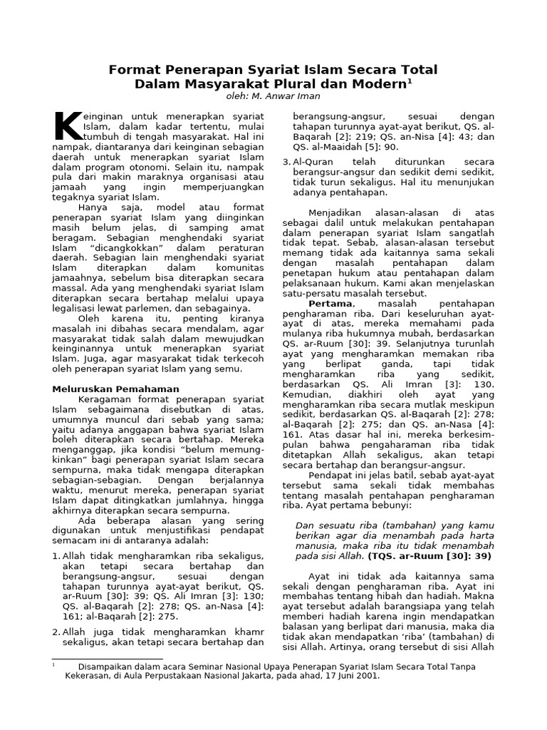 Format Penerapan Syariat Islam Secara Total | PDF