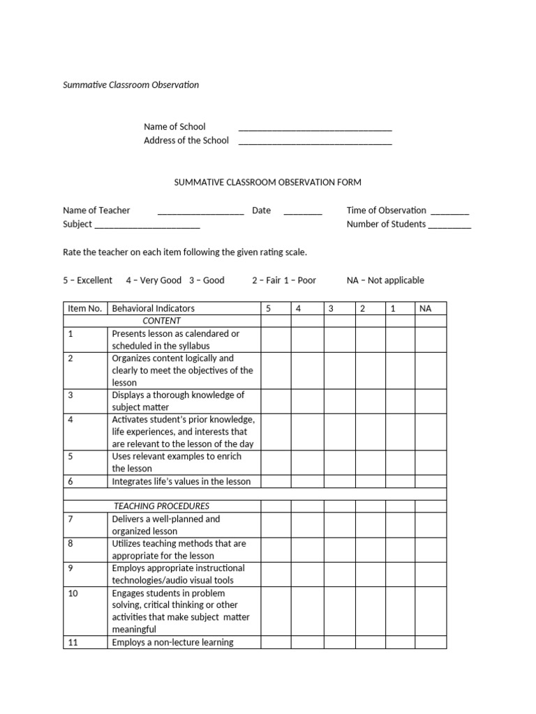 Formal observation form pdf
