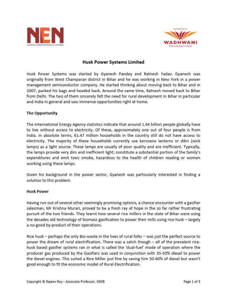 Husk Power Systems - Case | PDF