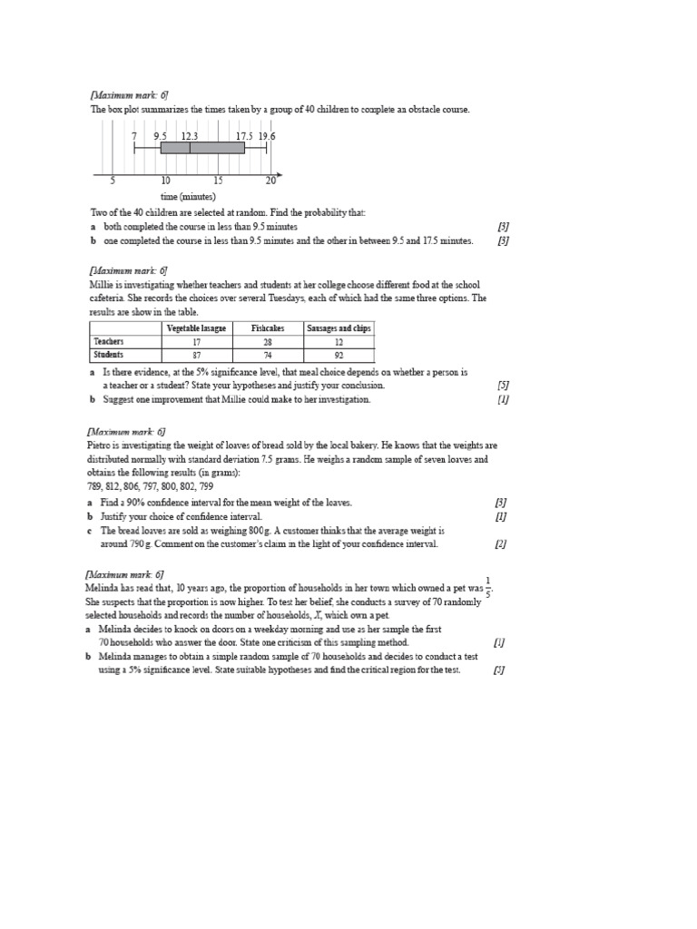 Test 1 Statistics And Probability Pdf