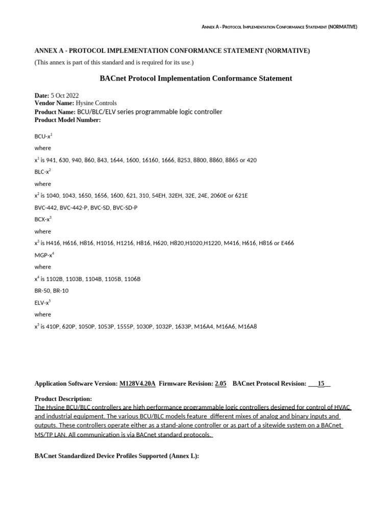 BACnet Protocol Conformance for Hysine | PDF | Transport Layer Security ...