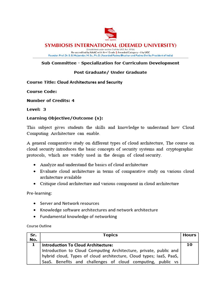 Cloud Architectures and Security Course | PDF | Cloud Computing ...