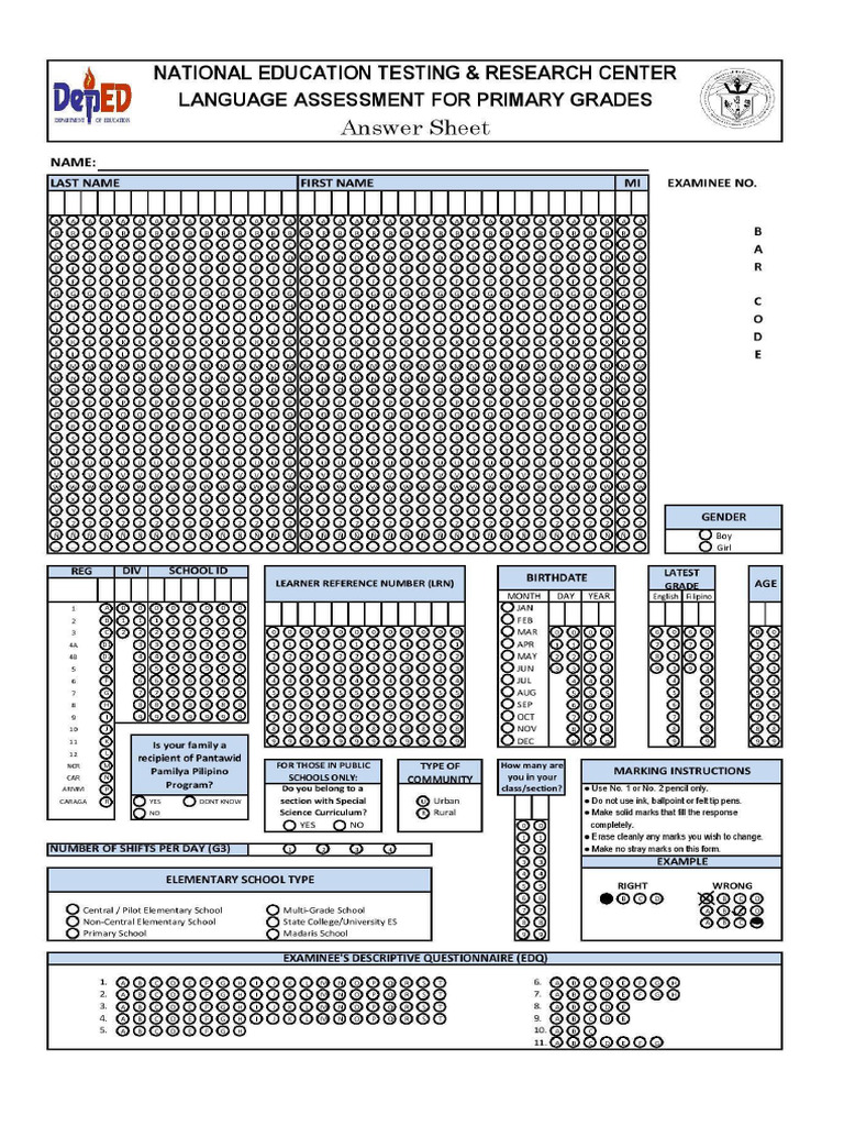 Ellna Answer Sheet Sample4 | PDF