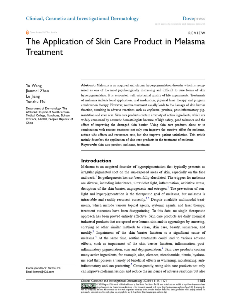 The Application of Skin Care Product in Melasma TR | PDF