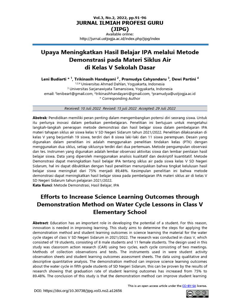Upaya Meningkatkan Hasil Belajar IPA Melalui Metode Demonstrasi Pada ...