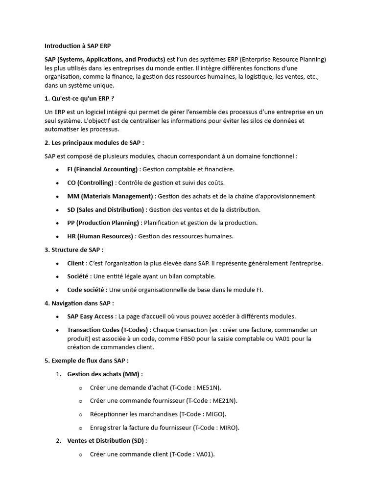 Introduction à SAP ERP et ses modules | PDF | Progiciel de gestion ...