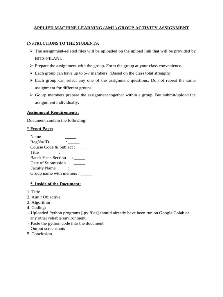 Applied machine learning assignment1 pdf