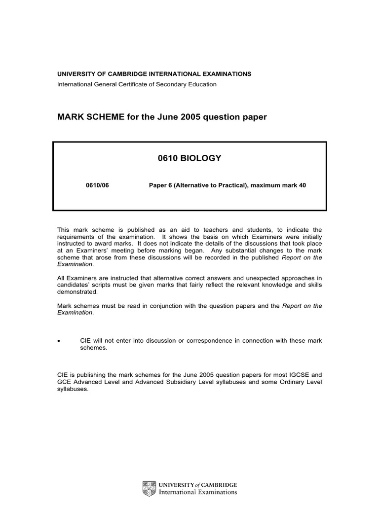 June 2005 ms paper 6 cie biology igcse pdf