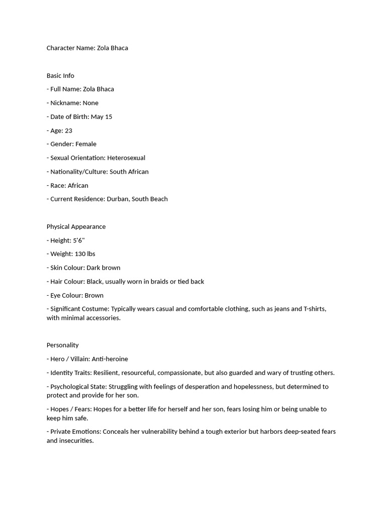 Character Bios | PDF
